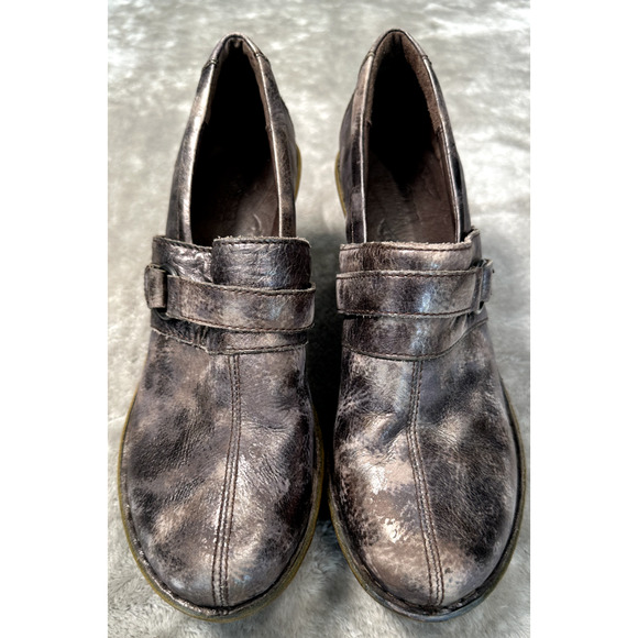 Born Haddon Metallic Bronze Leather Distressed Platform Clogs Womens Size 9 Boho - Picture 1 of 10